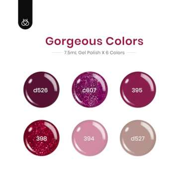 Beetles Gel Nail Polish, 6 Colors Red Burgundy Red Glitter Pink Purple Glitter Gel Polish Berry Merl...