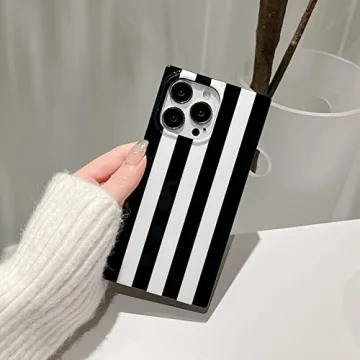 Rectangle Black White Striped Case for iPhone 15 Pro