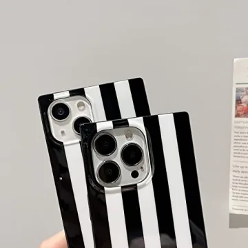 Rectangle Black White Striped Case for iPhone 15 Pro