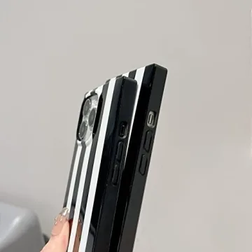 Rectangle Black White Striped Case for iPhone 15 Pro