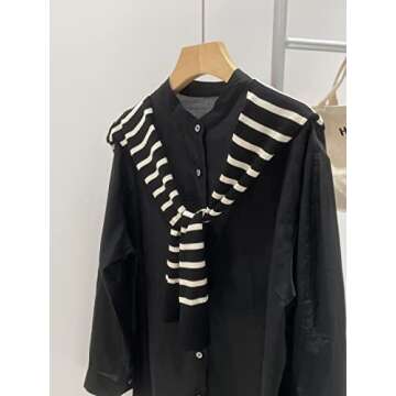 PAODIKUAI Women's Shawl Casual Solid Color Fake Sweater Cape Shoulder Fashion Wrap (Black Stripe)