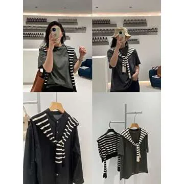 PAODIKUAI Women's Shawl Casual Solid Color Fake Sweater Cape Shoulder Fashion Wrap (Black Stripe)