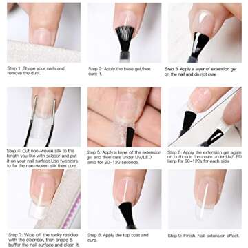 Fiberglass Nail Extension Kit with Building Gel Magical Silk Fiberglass Nail Wrap Form Quick Building Fiber Extension Gel, Nail File, Tweezers, Nail Tips Clip for Gel Extension Nail Art