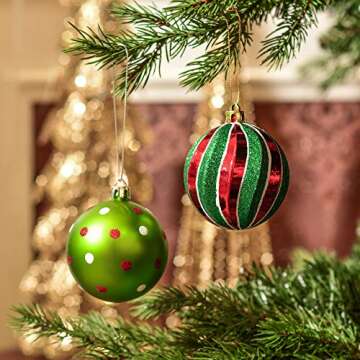 Valery Madelyn 24ct 70mm Joyful Red Green White Christmas Ball Ornaments, Shatterproof Christmas Tree Ornaments for Xmas Decoration