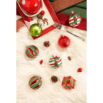 Valery Madelyn 24ct 70mm Joyful Red Green White Christmas Ball Ornaments, Shatterproof Christmas Tree Ornaments for Xmas Decoration