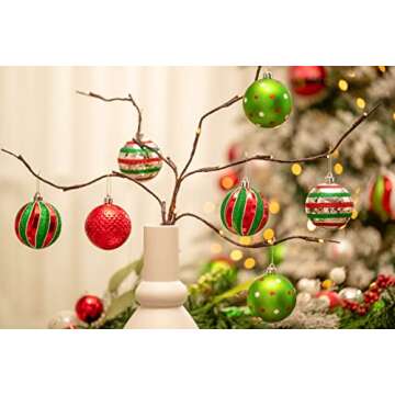 Valery Madelyn 24ct 70mm Joyful Red Green White Christmas Ball Ornaments, Shatterproof Christmas Tree Ornaments for Xmas Decoration