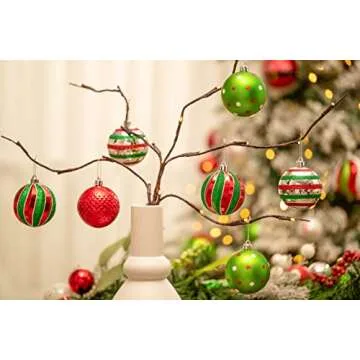 Valery Madelyn 24ct 70mm Joyful Red Green White Christmas Ball Ornaments, Shatterproof Christmas Tree Ornaments for Xmas Decoration