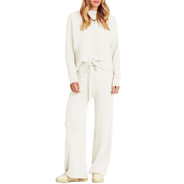 ANRABESS Women's Two Piece Outfits Crop Top Wide Leg Pants Cozy Knit Sweater Lounge Set 2024