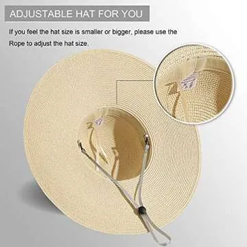 Lanzom Womens Wide Brim Straw Hat Big Floppy Foldable Roll up Cap Beach Sun Hat UPF 50+(String-Beige)