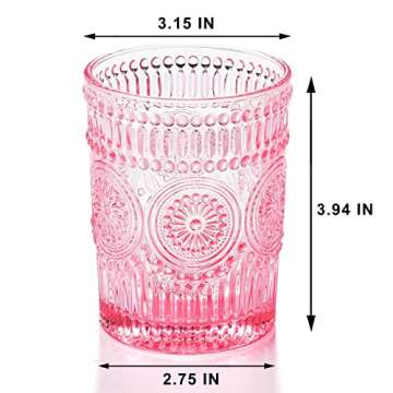 GLASS SMILE 6 Pack Romantic Water Glasses-10.5 OZ Pink Vintage Drinking Glasses Tumblers for Whisky,...