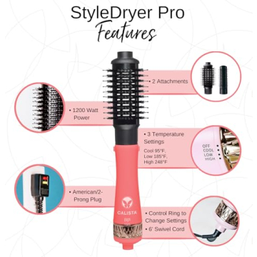 Calista Hair Dryer, 2-in-1 Styling Tool with Ionic Technology, Custom Blowout for All Hair Types - Short 1.0, Botanical