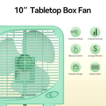 shinic 10" Tabletop Box Fan for Bedroom, 2 Speeds, Quiet Table Fan with Strong Airflow, Energy Efficient Small Box Fan, Portable Kitchen Exhaust Fan for Bedroom Bathroom Office Dorm Workshop, Green