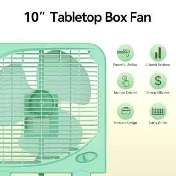 shinic 10" Tabletop Box Fan for Bedroom, 2 Speeds, Quiet Table Fan with Strong Airflow, Energy Efficient Small Box Fan, Portable Kitchen Exhaust Fan for Bedroom Bathroom Office Dorm Workshop, Green