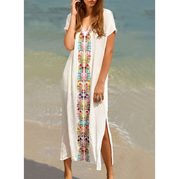 Vibrant Embroidered Women's Beach Cover-Up Kaftan Dress