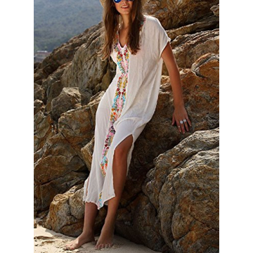Vibrant Embroidered Women's Beach Cover-Up Kaftan Dress