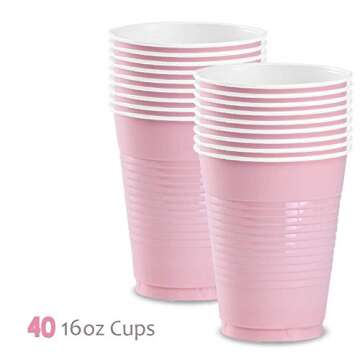 Pink Baby Girl Shower Party Supplies for 32 Guests Includes: Paper Plates, Luncheon Napkins, 16 oz Cups, Classy and Stylish Light Pink Design
