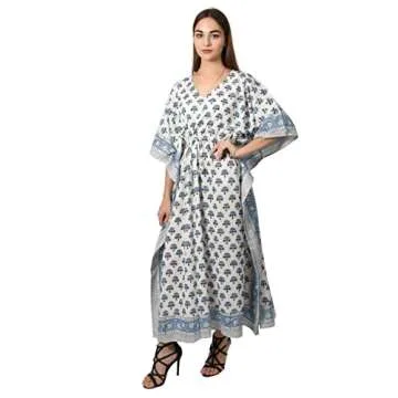 Kaftan Dresses for Women Long Plus Size- Block Prints - Free Size Kaftans for Women - Hand Block Pri...