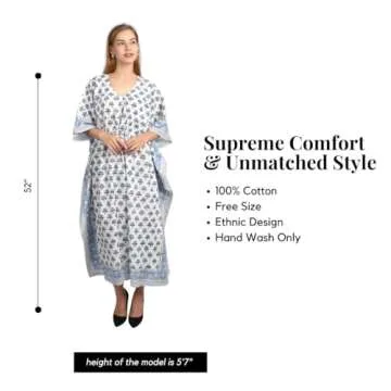 Kaftan Dresses for Women Long Plus Size- Block Prints - Free Size Kaftans for Women - Hand Block Printed Cotton Kaftans