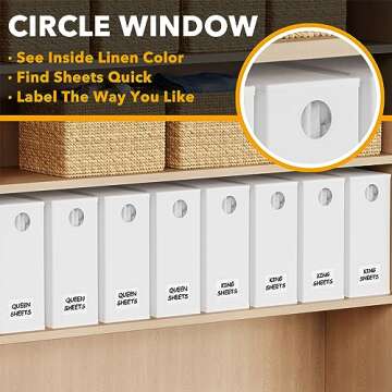 SpaceAid 8 Pack Bed Sheet Organizers and Storage, Foldable Sheet Organizer for Linen Closet, Sheets Set Folder Keeper with Window XL (Queen & King Size) Bedding Container (White, 8 Pack)