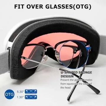 AVV OTG Ski Goggles for Men Women With Anti-Fog Dual Layer lens, UV400 Snow Goggle for Snowboarding Snowmobiling Skating