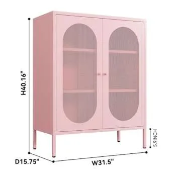 Fumedo 2 Mesh Door Metal Storage Cabinet for Bed Room,Living Room,Home,Hotel,Office,Garage,Kitchen,3-Tier,2 Removable Shelves (Mesh Door Cabinet, Pink)