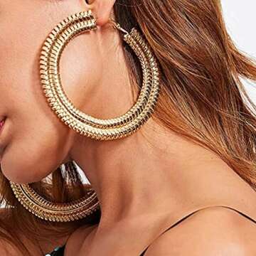 RELOVET Extra Large Chunky Cuban Hoop Earrings Geometric Double Layered Round Loop Boho Earrings for...