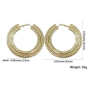 RELOVET Extra Large Chunky Cuban Hoop Earrings Geometric Double Layered Round Loop Boho Earrings for Women Prom Party Festival Jewelry (80mm gold)
