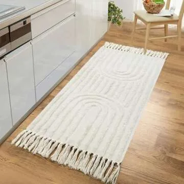 LEEVAN Boho Kitchen Runner Rug 2'x4' Cotton Laundry Room Rug Beige Rainbow Rug with Tassels Washable...