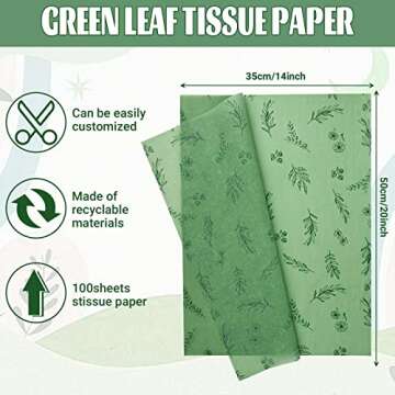 Bolsome 100 Sheets 20 * 14 Inches Botanical Print Tissue Paper for Gift Wrapping, Green Leaves Tissu...