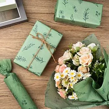 Bolsome 100 Sheets 20 * 14 Inches Botanical Print Tissue Paper for Gift Wrapping, Green Leaves Tissue Paper for Gift Bags Sage Green Boho Tissue for Birthday Wedding Baby Shower DIY Craft