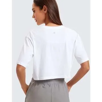 CRZ YOGA Women's Pima Cotton Workout Crop Top - Short Sleeve Athletic Yoga Shirt