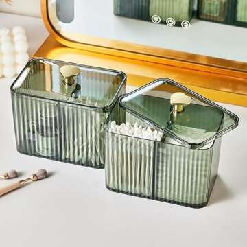 WIWIUXY Qtips Holder Bathroom Container,3-Section Cotton Ball/Swabs Dispenser,3 Grids Apothecary Jar...