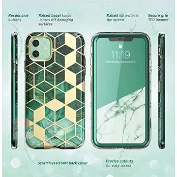 i-Blason Cosmo Series Case for iPhone 11 (2019 Release), Slim Full-Body Stylish Protective Case with Built-in Screen Protector, Prasio, 6.1''