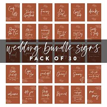 Andaz Press Terracotta Line Design Wedding Signs Bundle Set for Ceremony, Reception Decor Signage, Includes Cards and Gifts, Reserved, Mr. & Mrs., Memorial, Guestbook, Favors Signs, 8.5 x 11, 30-Pack