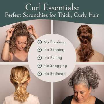 Authentic Mulberry Silk Scrunchies for Women, Anti Breakage Hair Ties for Curly Thick & Thin Hair, No Dent, No Pull, 100% Silk for Buns, Ponytail Holders & Sleeping, Onyx Black Color (1xl-4x skinny)