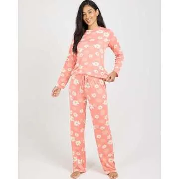 Real Essentials (Pack of 2 Women's Long Sleeve Summer Pajamas - Cotton Sleepwear Matching Bottoms Co...