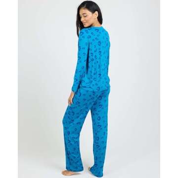 Real Essentials (Pack of 2 Women's Long Sleeve Summer Pajamas - Cotton Sleepwear Matching Bottoms Comfy Soft and Lightweight - Set K Royal Blue & Pink, Medium