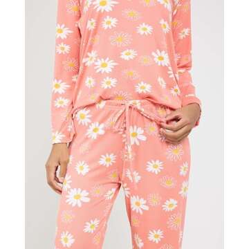 Real Essentials (Pack of 2 Women's Long Sleeve Summer Pajamas - Cotton Sleepwear Matching Bottoms Comfy Soft and Lightweight - Set K Royal Blue & Pink, Medium