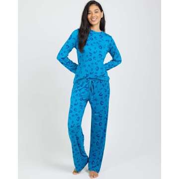 Real Essentials (Pack of 2 Women's Long Sleeve Summer Pajamas - Cotton Sleepwear Matching Bottoms Comfy Soft and Lightweight - Set K Royal Blue & Pink, Medium