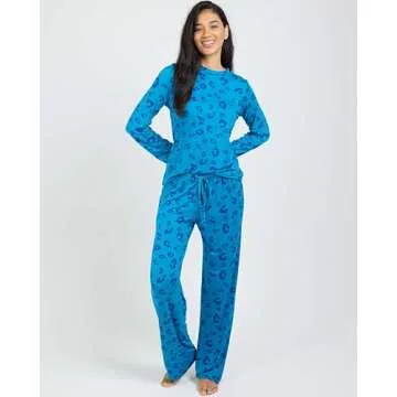 Real Essentials (Pack of 2 Women's Long Sleeve Summer Pajamas - Cotton Sleepwear Matching Bottoms Comfy Soft and Lightweight - Set K Royal Blue & Pink, Medium
