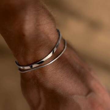 Moodear Stackable Bracelets for Men - 925 Sterling Silver Snake Chain Bangle Cuff Bracelet Set Mens ...