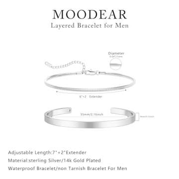 Moodear Stackable Bracelets for Men - Elegant Silver Jewelry