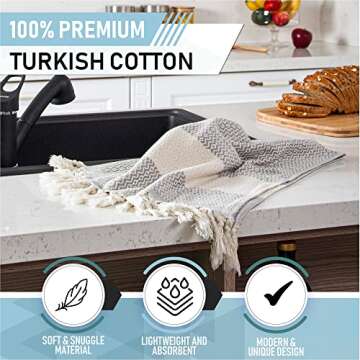 Rumi&Shams Turkish Hand Towels for Bathroom | 2 pcs Bathroom Hand Towels | 100% Cotton Decorative Kitchen Towels | 16x35 Boho Hand Towels | Oeko-Tex Certified Gray Hand Towels
