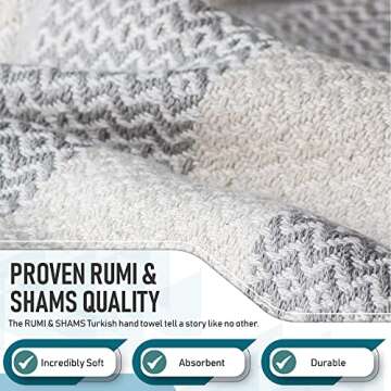 Rumi&Shams Turkish Hand Towels for Bathroom | 2 pcs Bathroom Hand Towels | 100% Cotton Decorative Kitchen Towels | 16x35 Boho Hand Towels | Oeko-Tex Certified Gray Hand Towels