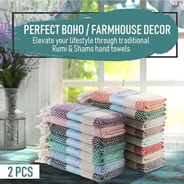 Rumi&Shams Turkish Hand Towels for Bathroom | 2 pcs Bathroom Hand Towels | 100% Cotton Decorative Kitchen Towels | 16x35 Boho Hand Towels | Oeko-Tex Certified Gray Hand Towels