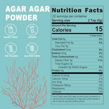 Agar Agar Powder, Vegan Unflavored Gelatin Substitute, Non-GMO, Gluten Free, No Additives and Preser...