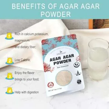 Agar Agar Powder, Vegan Unflavored Gelatin Substitute, Non-GMO, Gluten Free, No Additives and Preservatives, 4oz