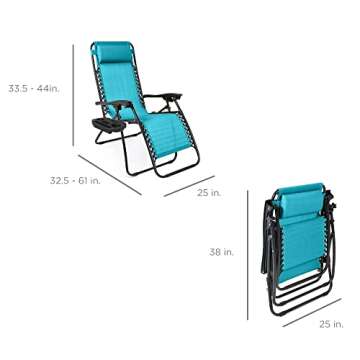 Best Choice Products Set of 2 Adjustable Steel Mesh Zero Gravity Lounge Chair Recliners w/Pillows and Cup Holder Trays - Peacock Blue