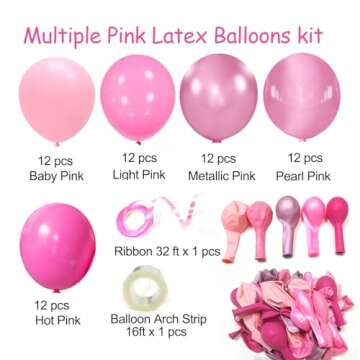Pink Balloons Metallic Pink Balloon, 60Pcs 12Inch Chrome Pink Balloons Deep Light Pink Balloons Pear...