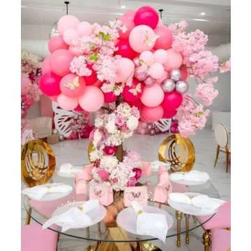 Pink Balloons Metallic Pink Balloon, 60Pcs 12Inch Chrome Pink Balloons Deep Light Pink Balloons Pearl Pink Balloons Hot Pink Latex Balloons for Birthday Wedding Baby Shower Party Decoration